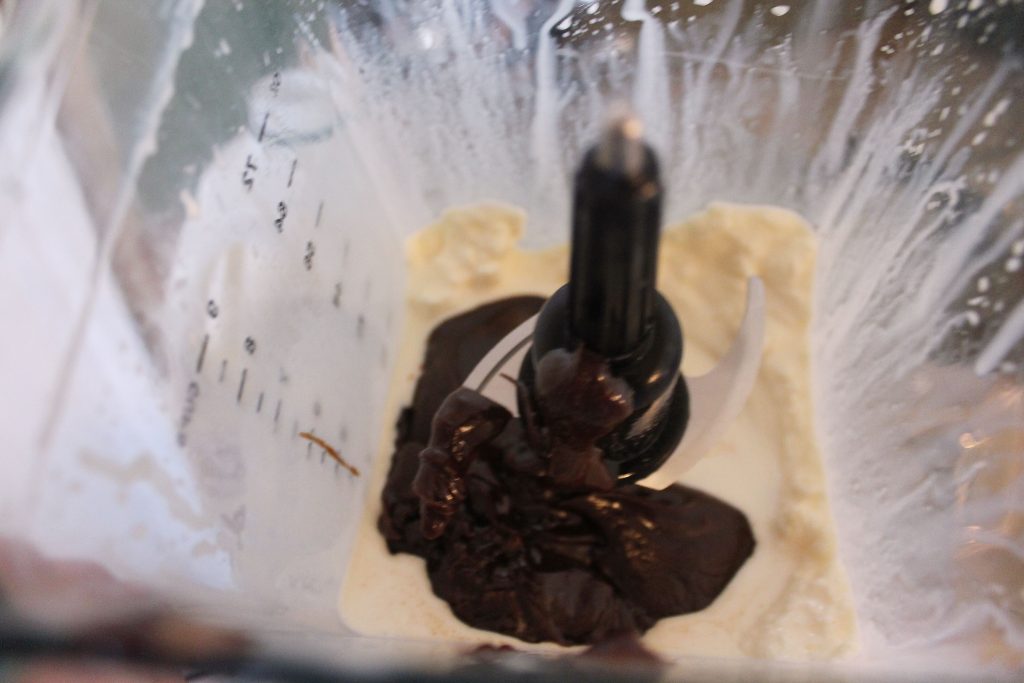 adding chocolate mixture