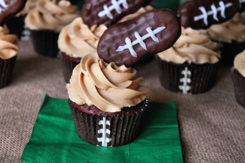 Nutter Butter Football Cupcakes ready to be eaten