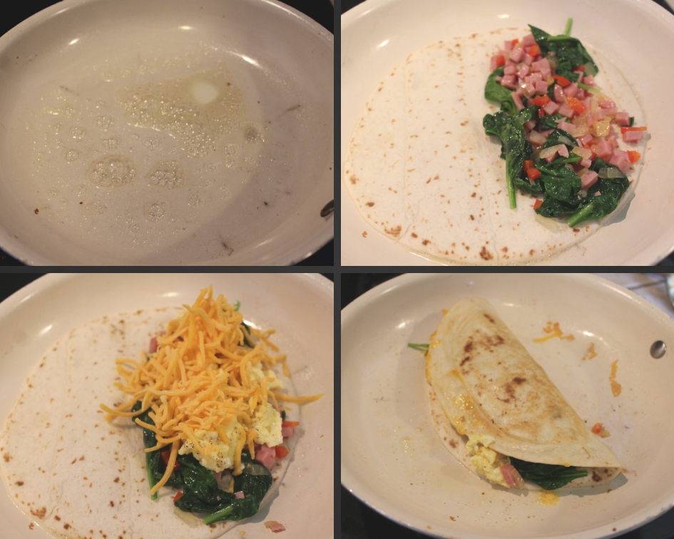 The process of making Brunch Quesadillas
