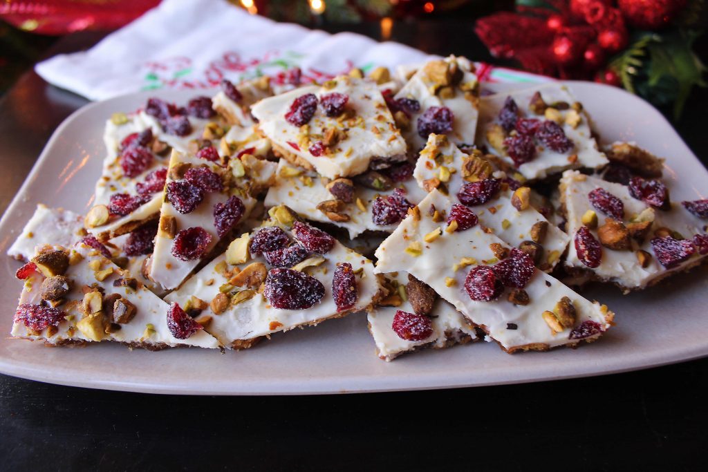 Platter of White Chocolate Christmas Cracker Candy