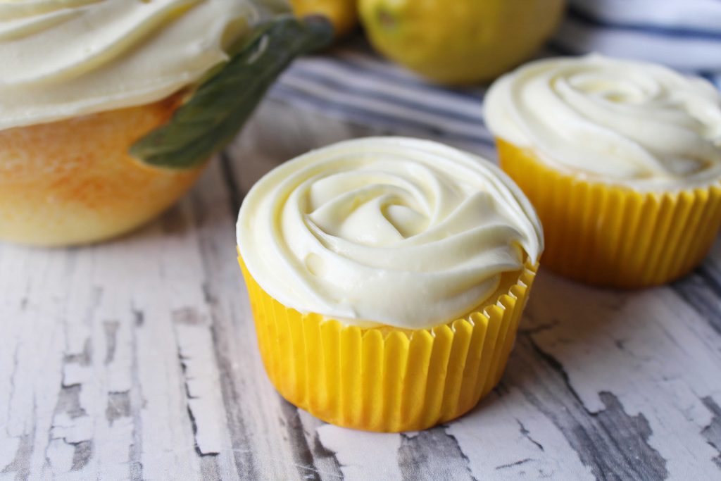 Lemon cupcakes on white table
