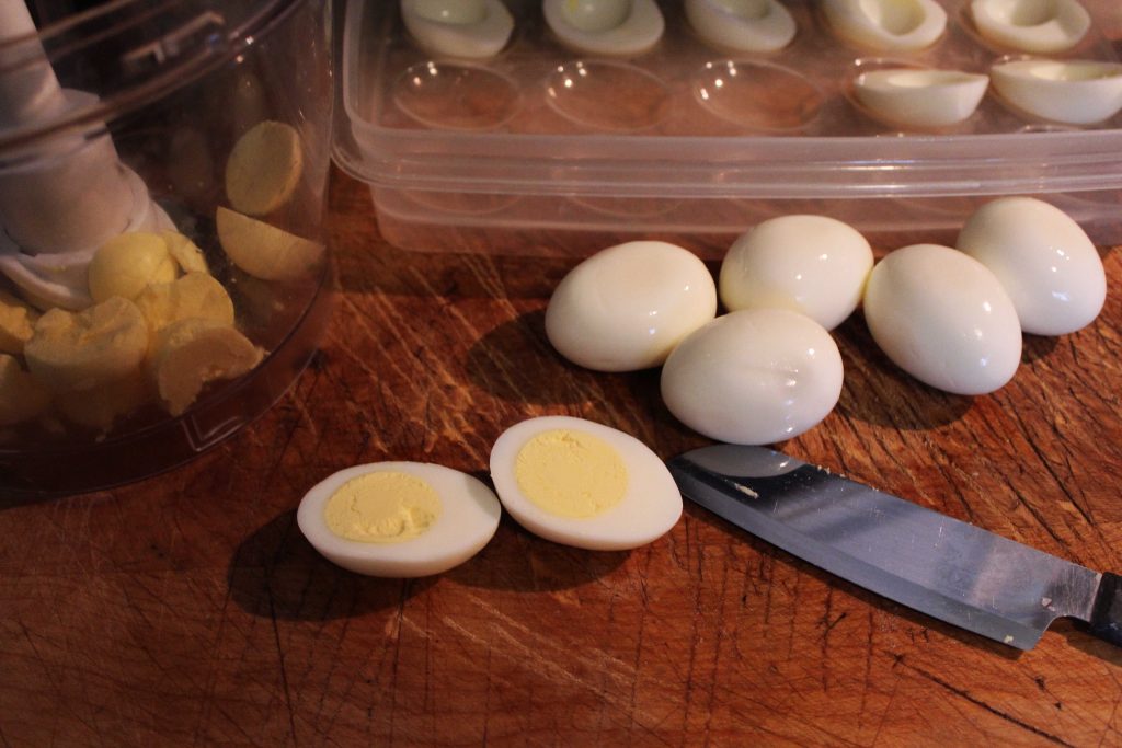 boiled eggs cut in half