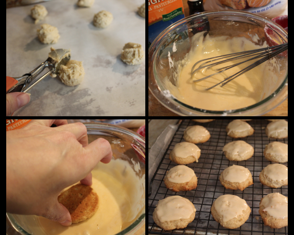 The steps of baking the cookie and applying the glaze