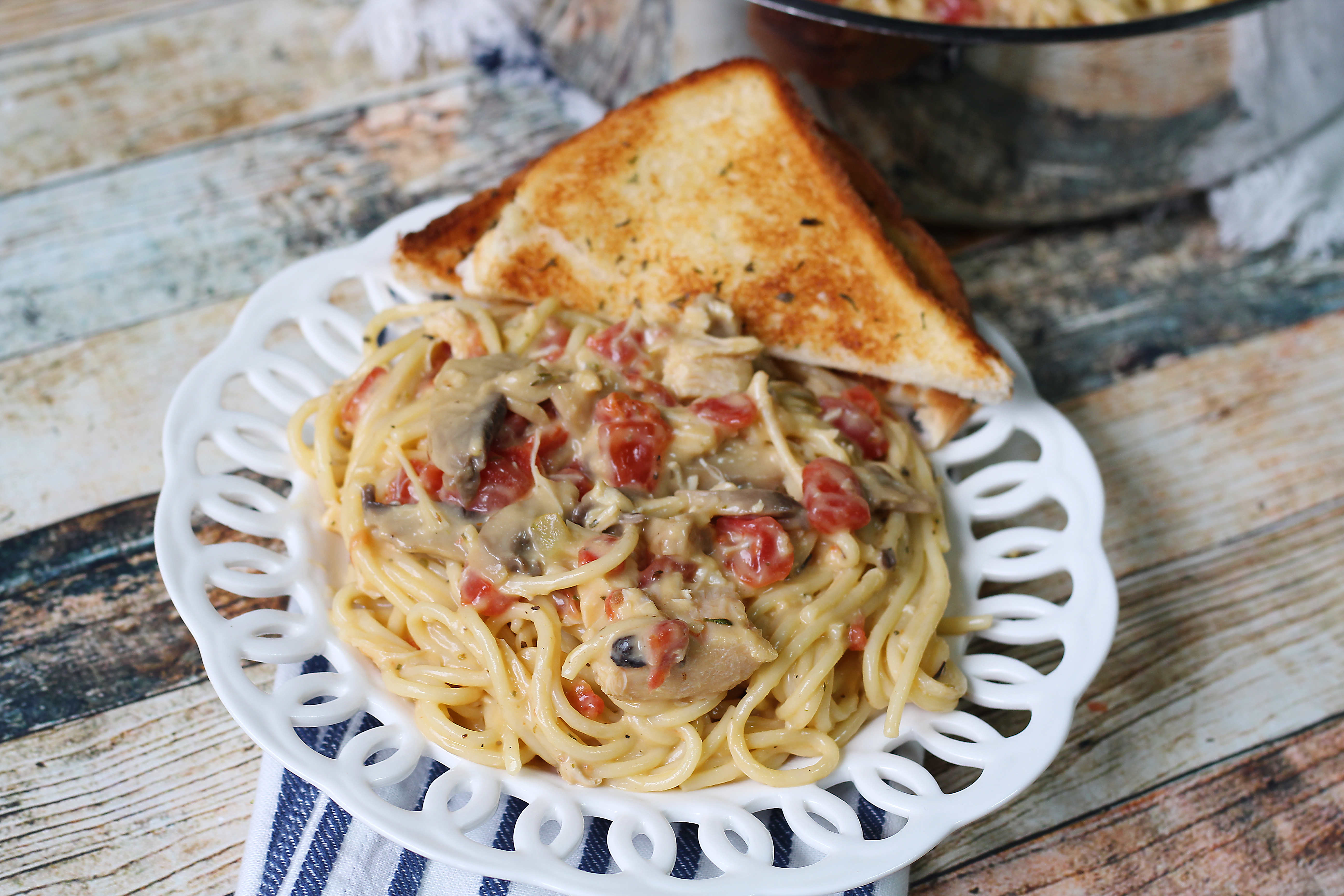 Pantry Chicken Spaghetti - Baked Broiled and Basted