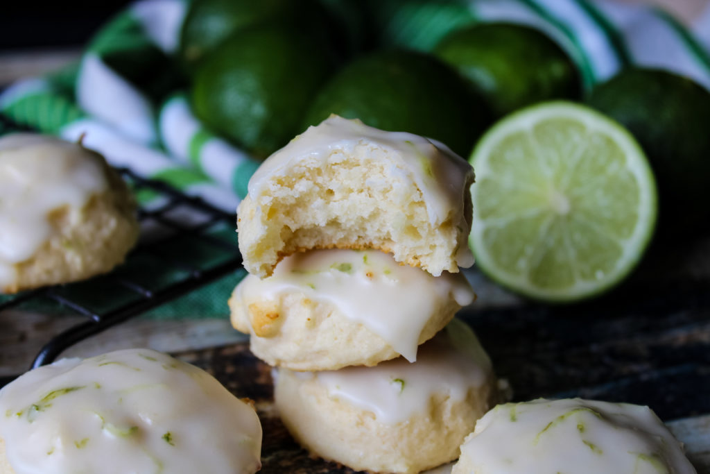 A bite taken out of the Key Lime Ricotta Cookies