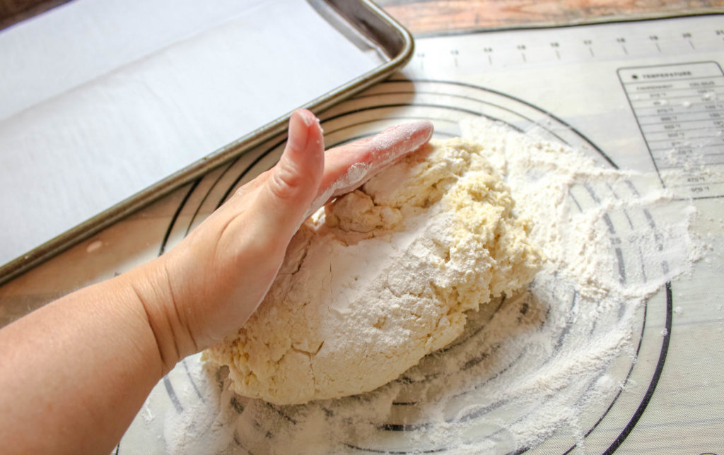 Dough turned out onto surface