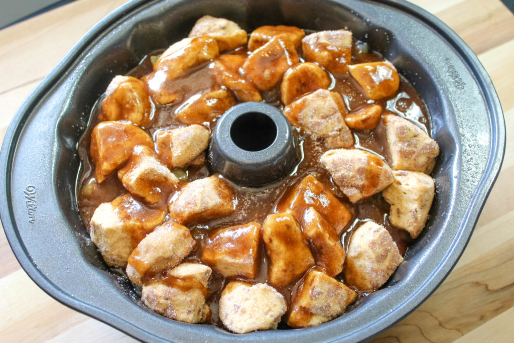 Brown Sugar glazed pouring on top of the monkey bread