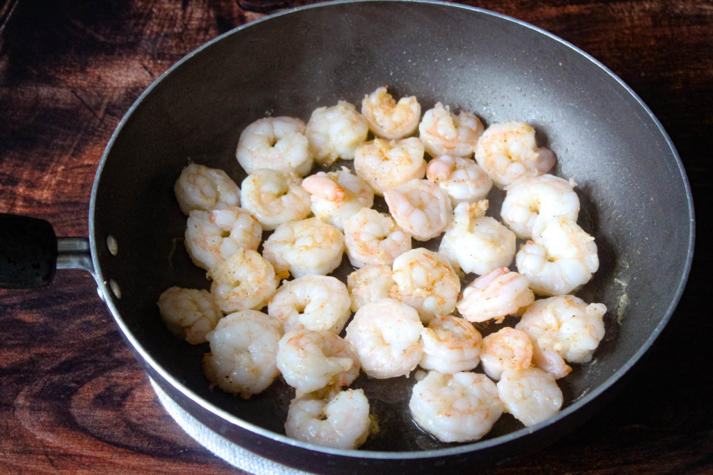 Shrimp cooked in a skillet