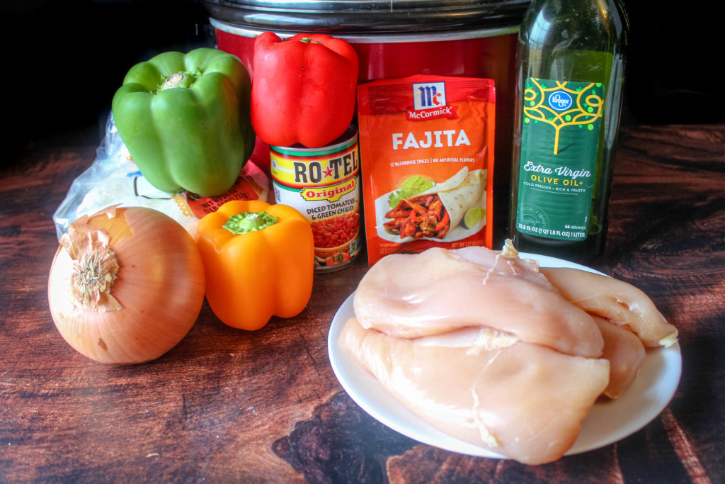 all of the ingredients for Slow Cooker Chicken Fajitas
