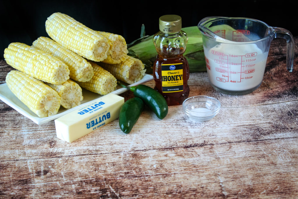 Boiled corn with jalapenos and honey ingredients