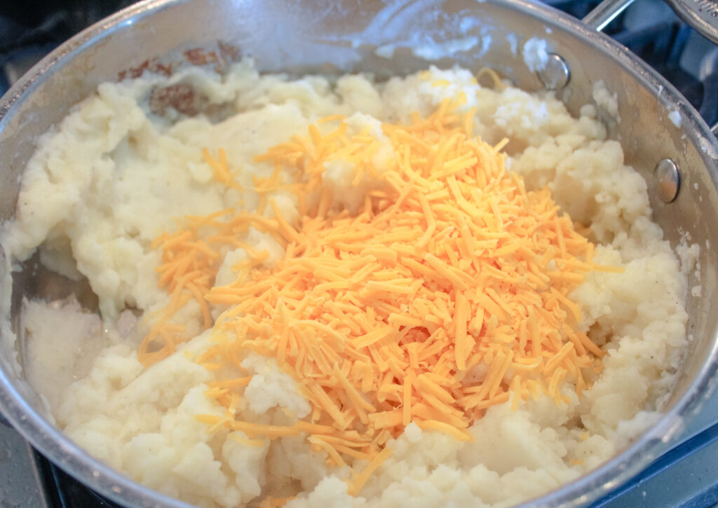 Cheese added to mashed potatoes