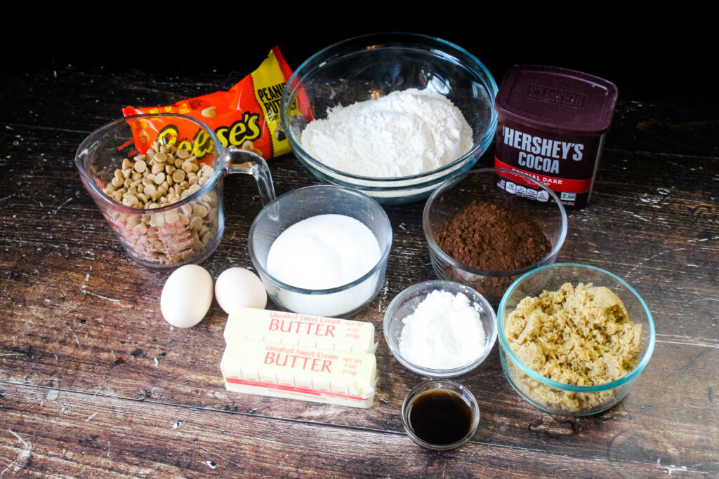Ingredients for Dark Chocolate Peanut Butter Chip Cookies