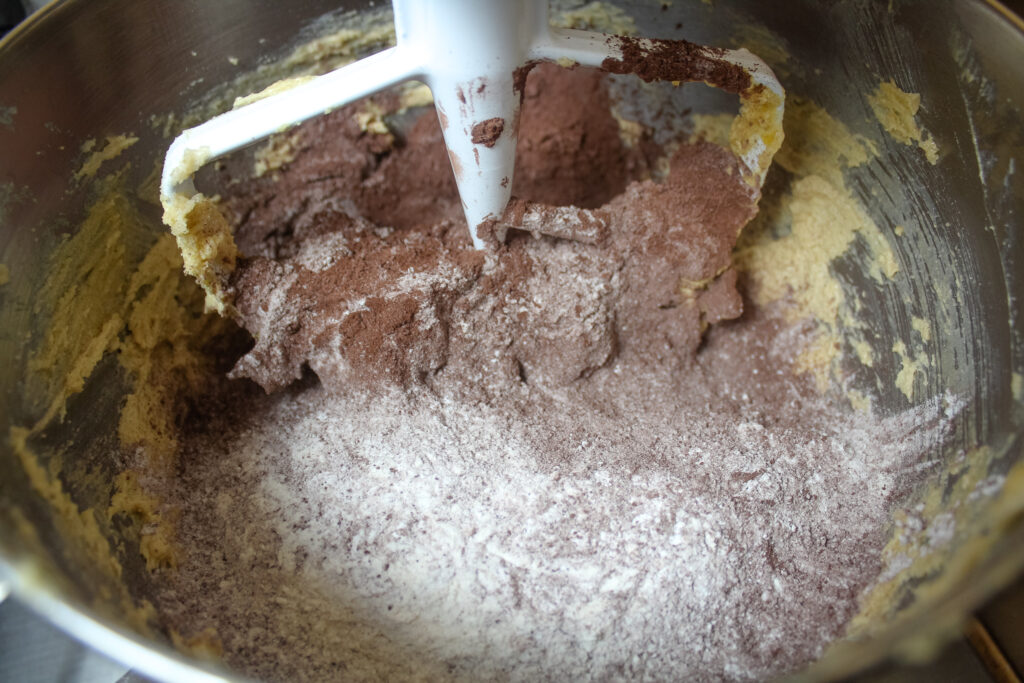 Adding the dry ingredients to the creamed mixture 