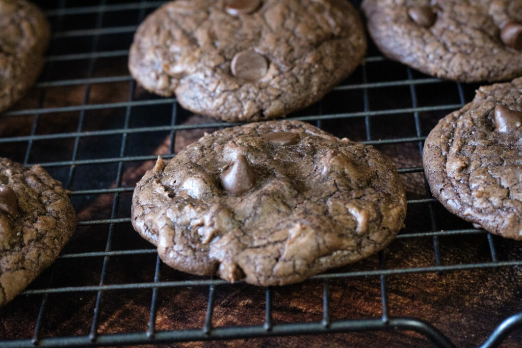 Brownie Mix cookies cookie on a cooling rack 