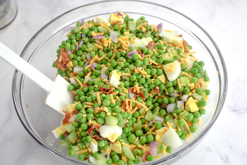The peas and all of the ingredients tossed together