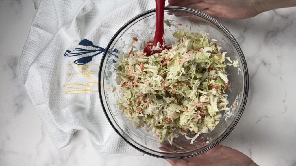 Simple Sugar Free Coleslaw mixed together and ready to be served 