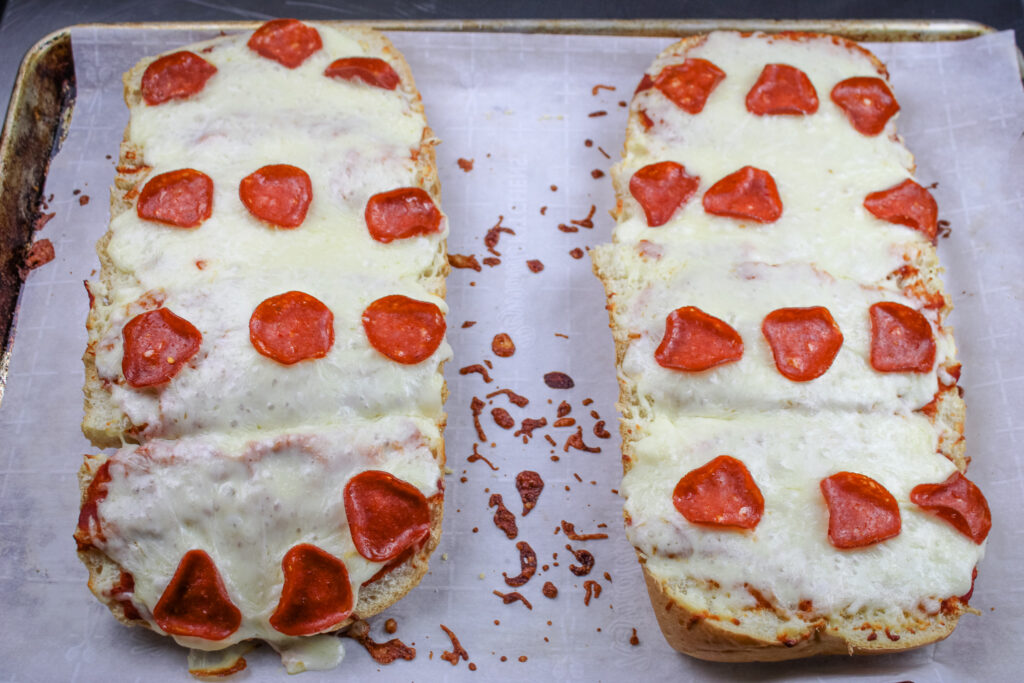 French bread pizza straight out of the oven, 