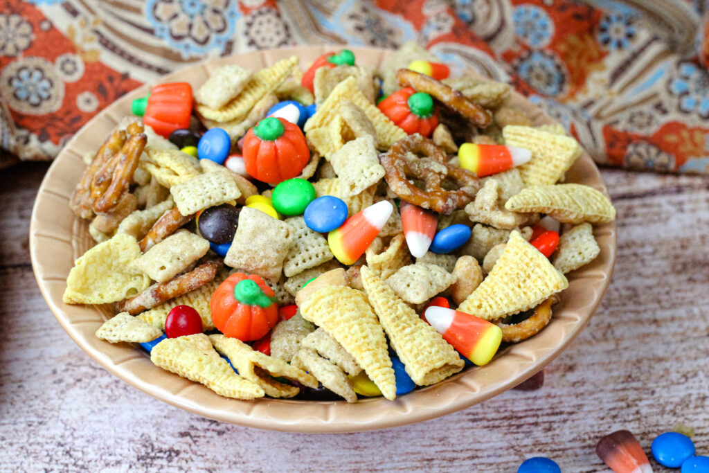 Autumn Snack Mix in a brown bowl