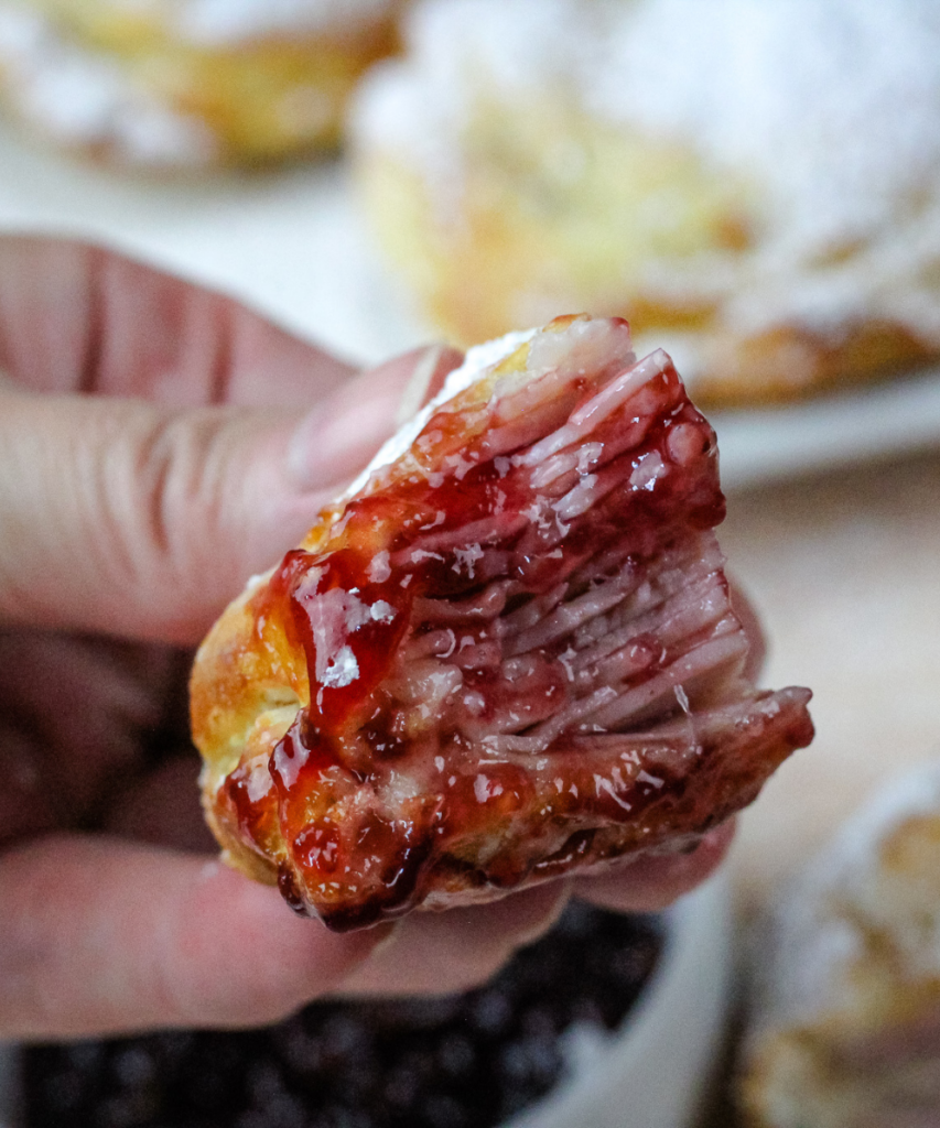 Mini Monte Cristo Sandwich dipped in raspberry jam