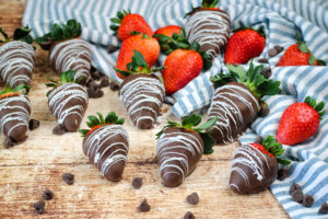 Chocolate covered strawberries on a table