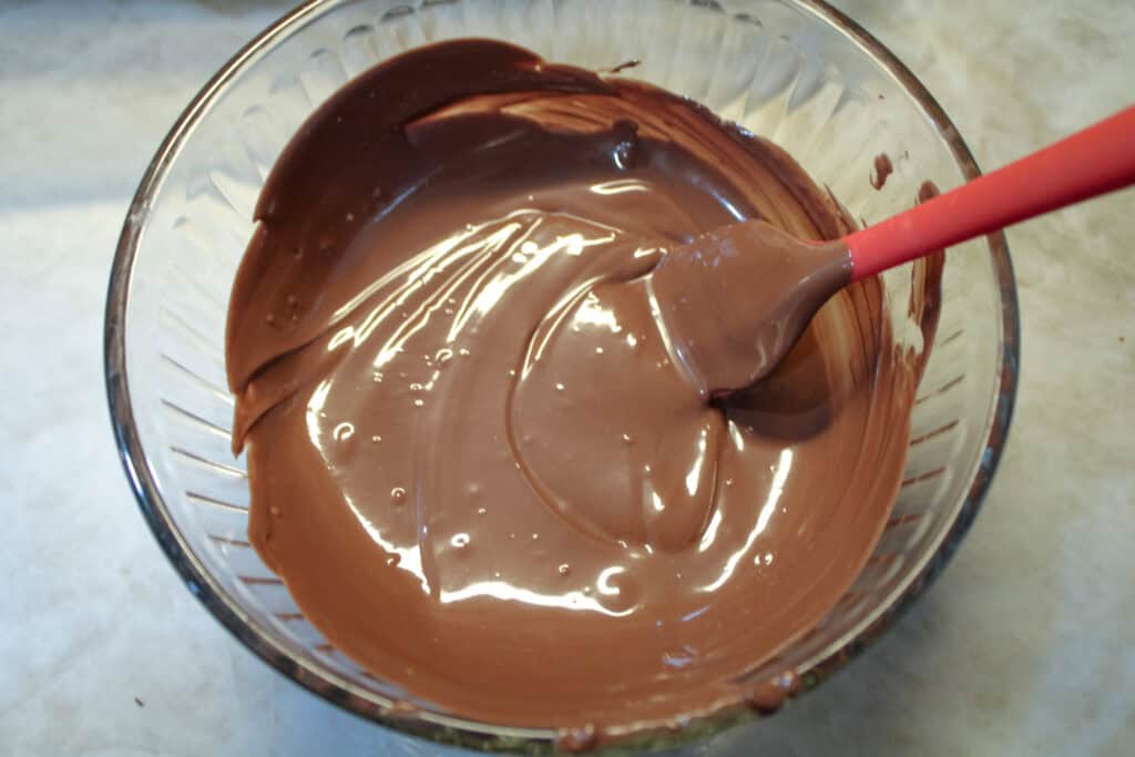 Melted chocolate in a bowl for tiger butter 