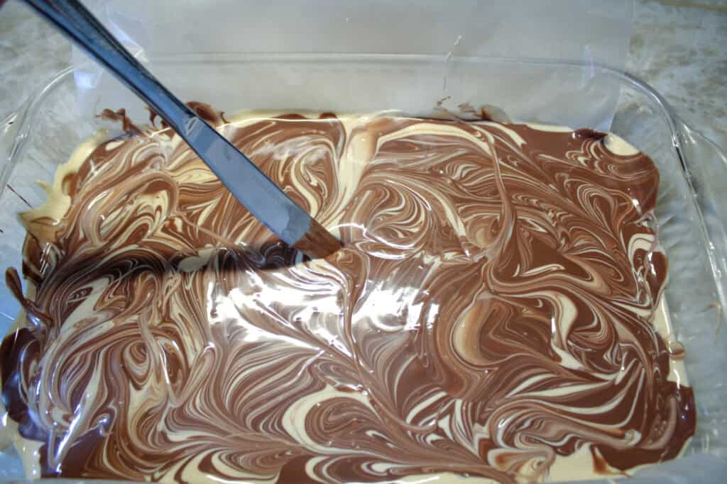 Chocolate and peanut butter swirled for Tiger butter 