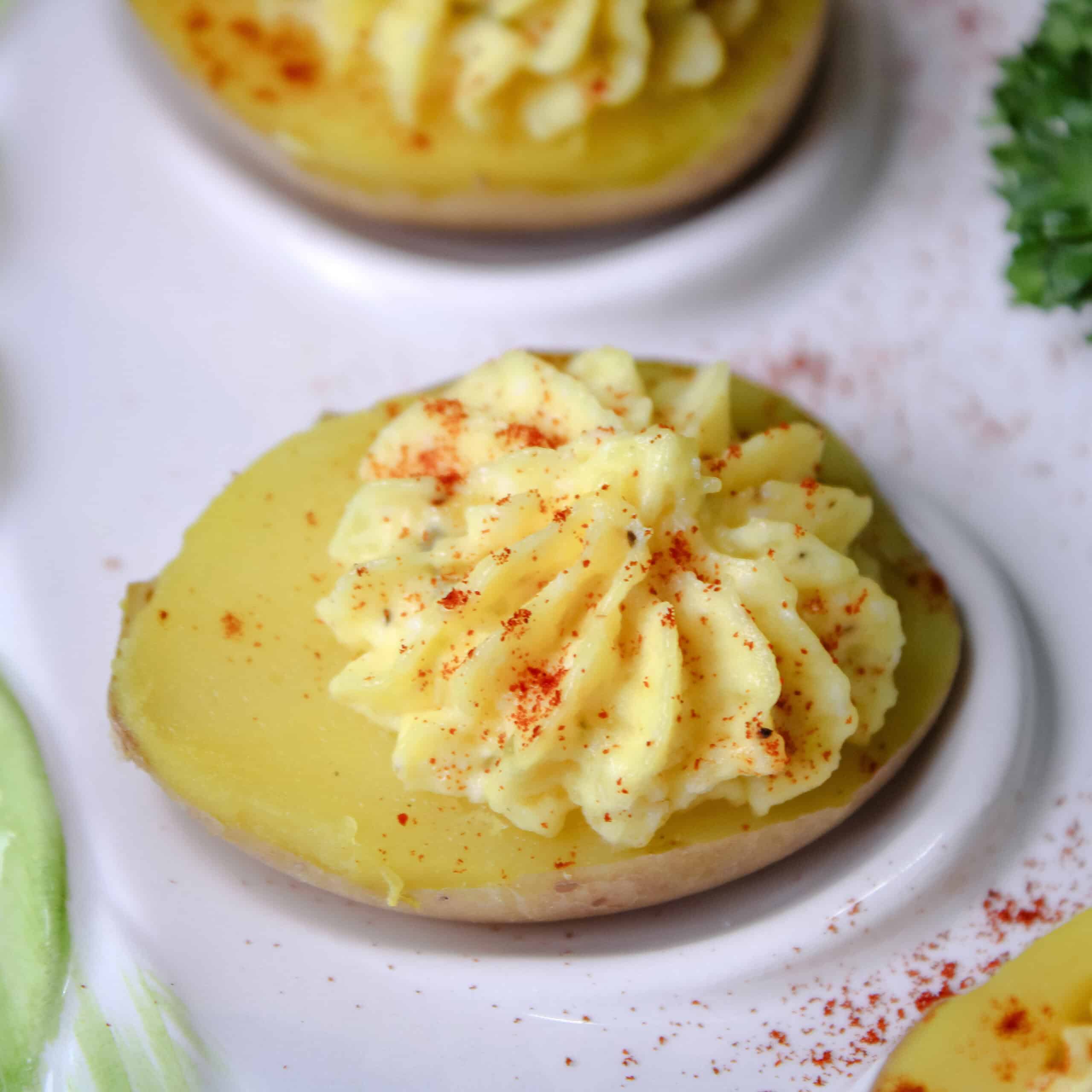 Deviled potatoes baked broiled and basted