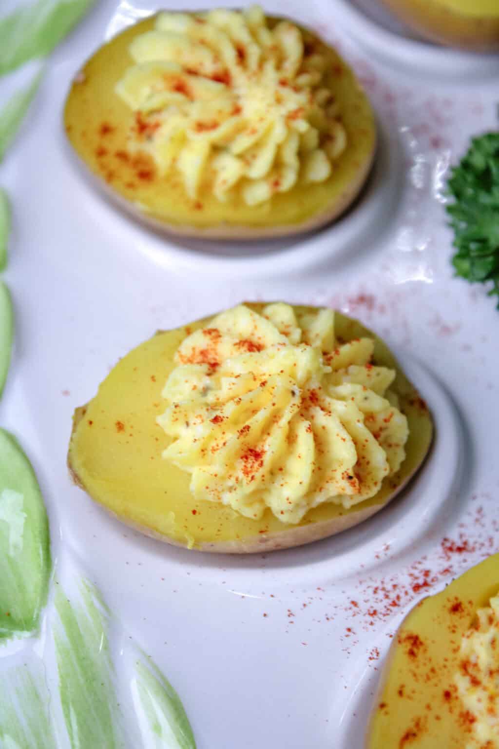 Deviled potatoes baked broiled and basted